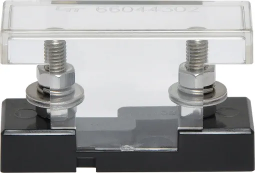 This high current fuse block uses MIDI type fuses. Suits M5 ring terminals. 300A max. Size: 55Wx29Hx20Wmm.