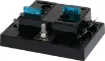 This high current fuse block uses standard automotive type blade fuses. It features a single screw terminal 150A input and 6 x spade terminal 25A outputs. 150A total (25A per fuse) Max.  Max Voltage 32VDC. Tin plated copper connections.  Size: 93Wx40Hx67mm