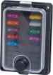 This panel mount automotive blade fuse block uses standard automotive type blade fuses (18.7 x 19.1mm in size with 5mm blades).  Fitted with weatherproof cover & LED indicator for each circuit.  Base is fitted with 6.4mm spade terminals & rubber gasket to prevent water ingress. Max 25A @ 32VDC per circuit. 
