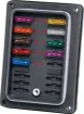 This panel mount automotive blade fuse block uses standard automotive type blade fuses (18.7 x 19.1mm in size with 5mm blades).  Fitted with weatherproof cover & LED indicator for each circuit.  Base is fitted with 6.4mm spade terminals & rubber gasket to prevent water ingress. Max 25A @ 32VDC per circuit. 
