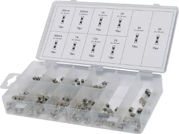 Glass Auto Fuse M205/3AG 0.25-3A Pack 100pc This glass auto fuse pack comes housed in a plastic parts case and includes 100 pieces of popular sizes of fuses.