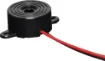 Panel mount piezo buzzer. 30mm between mounting hole centres.  80mm lead.

SPL output:	90dB @ 30cm
Supply voltage: 1.5 - 24V dc
Current: 10mA @ 12V dc
Frequency: 5200Hz &plusmn 500Hz
Dimensions (mm): 22 x 12H