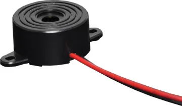 1.5-24V Piezo Chassis Mount Buzzer Panel mount piezo buzzer. 30mm between mounting hole centres.  80mm lead.
SPL output:	90dB @ 30cm
Supply voltage: 1.5 - 24V dc
Current: 10mA @ 12V dc
Frequency: 5200Hz ± 500Hz
Dimensions (mm): 22 x 12H