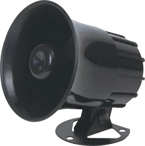 6-15V dc weatherproof horn single tone siren. Ideal for outdoor security installations. Includes easy to install mounting bracket and sturdy ABS horn.