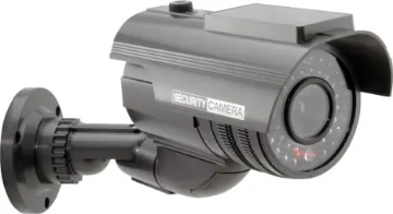 Solar Powered Dummy Professional Security Camera This dummy camera gives the impression that the surrounding area is under CCD surveillance. Appears the same as a fully functional camera.