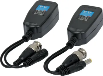 300m UTP Transceiver Pair Video And Power Balun Transmits power and video signals down a single run of Cat 5e cable (max 300m long). Ideal for using existing cabling for security purposes, or to cut down installation costs (compared to coaxial cabling).