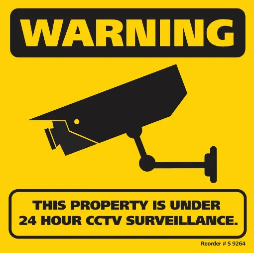 A 300 x 300mm surveillance warning sign made out of &quot;corflute&quot; material. Not adhesive. Suitable for attaching to a fence, wall etc.