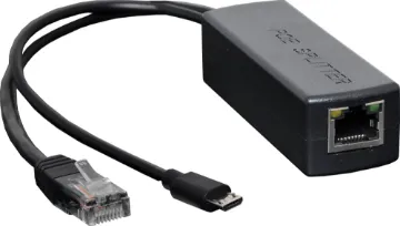 PoE Splitter Micro USB 5V Adapter Allows you to power Single Board Computer such as the Raspberry Pi via PoE. Micro USB 5V output. Eliminates the need for a local power supply. 12V, 15.4W max.