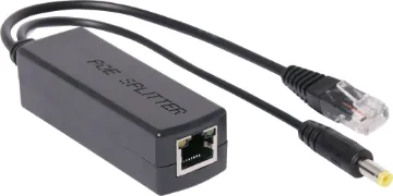 Power Over Ethernet (PoE) Splitter Allows you to power non PoE equipped devices
from a 802.3af Power Over Ethernet RJ45 cable.
Eliminates the need for a power supply at the
camera end of the cable run. 12V, 15.4W max.