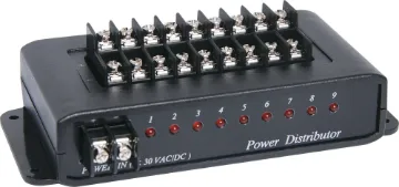 9 Way Terminal Block Bus Bar Distributes a single power input to nine outputs. With in-built PTC fuses on each output for short circuit protection.