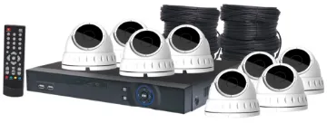 4MP AHD Real Time CCTV Hybrid DVR + 8 Dome Camera Package  With 4MP AHD recording on each channel & hybrid video recording for easy integration with IP cameras  (IP cameras not included in package). A total home or small business solution.