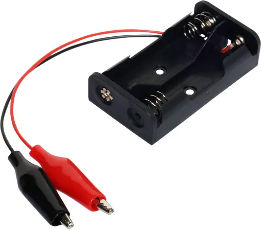 Dual AA Plastic battery holder. Supplied with Crocodile Clips.