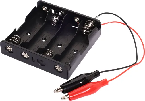 4 x AA Plastic battery holder. Supplied with Crocodile Clips.