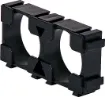 Double 18650 lithium battery holder in a rectangular configuration. Ideal for installation in high power, portable devices. Interlocking design allows for 8 way, 10 way and even larger packs to be configured. 1 piece required for each end of battery pack.