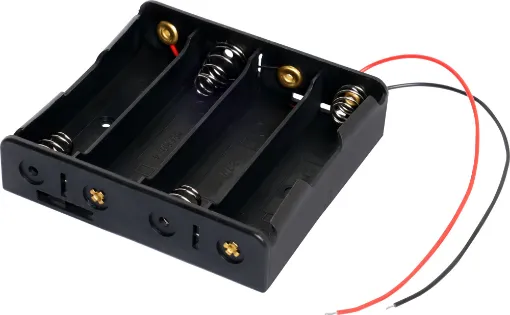 4 x 18650 Flat Plastic battery holder. With fly lead connections.