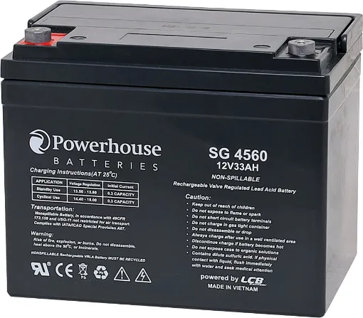 This 12V 33Ah deep cycle battery is a compact battery for powering 12V equipment. Deep cycle sealed lead acid (SLA) batteries are designed for regular discharge. 