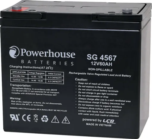 This 12V 60Ah deep cycle battery is a compact battery for powering 12V equipment. Deep cycle sealed lead acid (SLA) batteries are designed for regular discharge. 