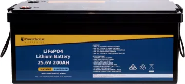 24V 200Ah Lithium LiFePO4 Battery M8/F12 With Bluetooth This 25.6V 200Ah lithium battery (LiFePO4 chemistry) is compatible in size with traditional 24V SLA batteries, but with all the benefits of cutting edge lithium technology. With Bluetooth monitoring in-built.