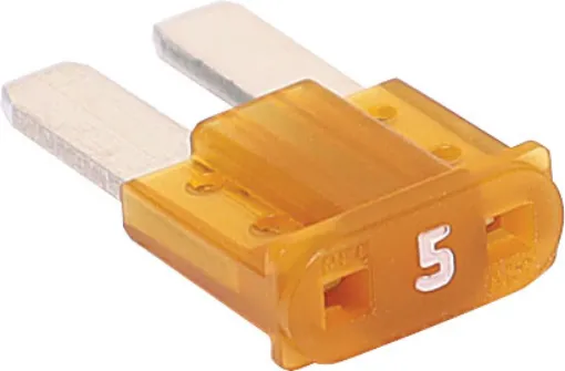 Orange 5A standard automotive micro2 blade fuse.