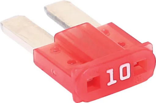 Red 10A standard automotive micro2 blade fuse.