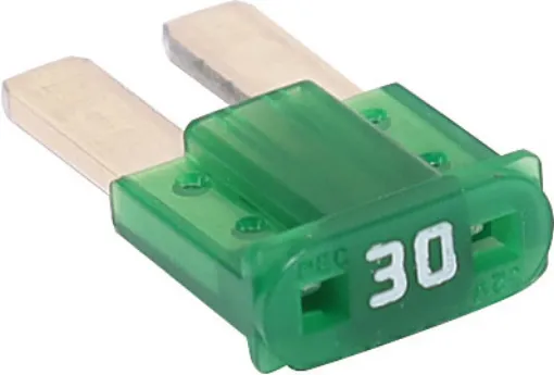 Green 30A standard automotive micro2 blade fuse.