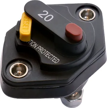 20A Compact Panel Mount IP66 Waterproof Circuit Breaker This 20A high current panel mount circuit breaker is ideal for use in 12V or 24V DC power systems. It's compact profile design takes up minimal space on your switch panel and can be easily reset using the lever switch.  It features a IP66 weatherproof casing with M6 terminal bolts.