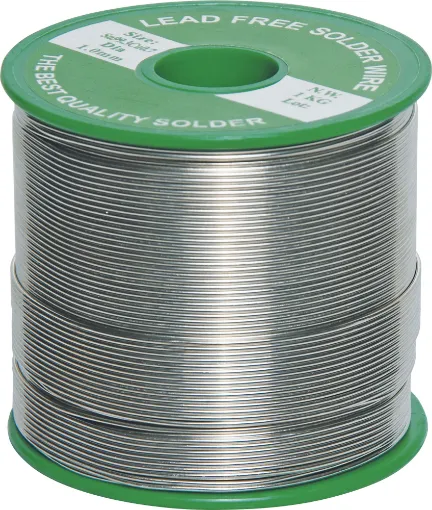 Lead free. Complies with European RoHS. 99.3% tin, 0.7% copper. Melting point 227C.
