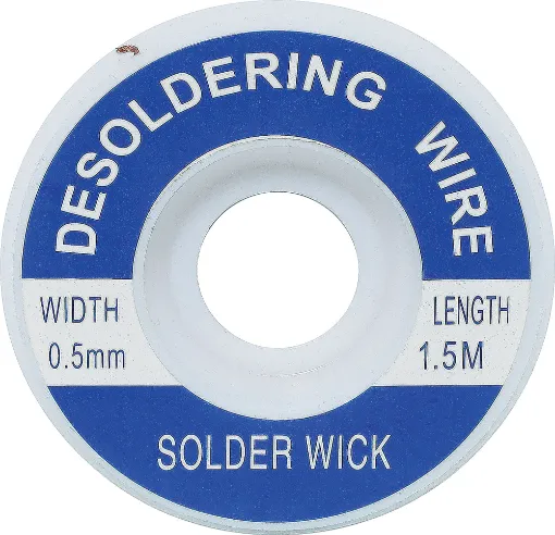 Apply wick to the joint & heat with a soldering iron, capillary action then draws the solder off. 1.5m length.