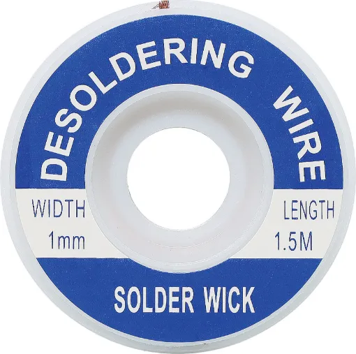 Apply wick to the joint & heat with a soldering iron, capillary action then draws the solder off. 1.5m length.