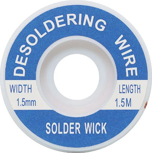 Apply wick to the joint & heat with a soldering iron, capillary action then draws the solder off. 1.5m length.
