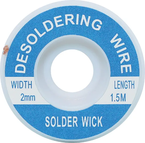 Apply wick to the joint & heat with a soldering iron, capillary action then draws the solder off. 1.5m length.
