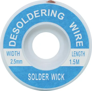2.5mm 1.5m Solder Wick Desoldering Braid Apply wick to the joint & heat with a soldering iron, capillary action then draws the solder off. 1.5m length.