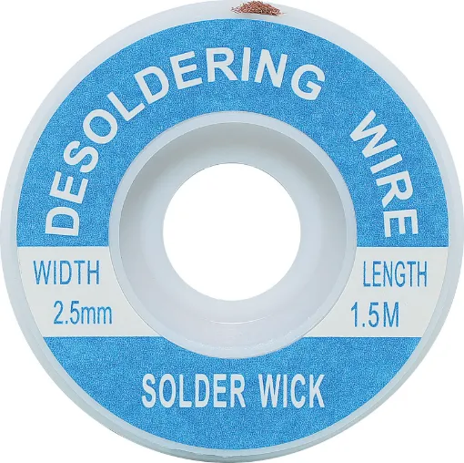 Apply wick to the joint & heat with a soldering iron, capillary action then draws the solder off. 1.5m length.