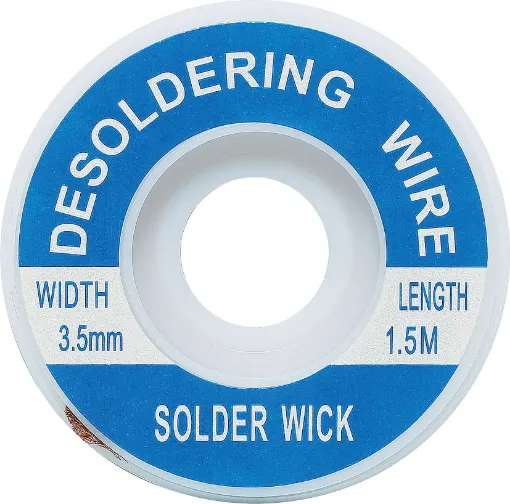 Apply wick to the joint & heat with a soldering iron, capillary action then draws the solder off. 1.5m length.