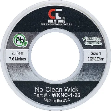 0.635mm White 7.6m Solder Wick Desoldering Braid Apply wick to joint and heat with soldering iron and the capillary action of the braid draws the solder off. All approximately 7.6 metres long.
