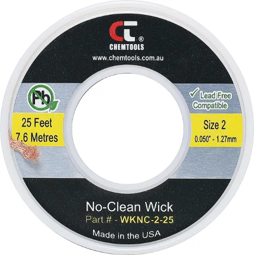 Apply wick to joint and heat with soldering iron and the capillary action of the braid draws the solder off. All approximately 7.6 metres long.