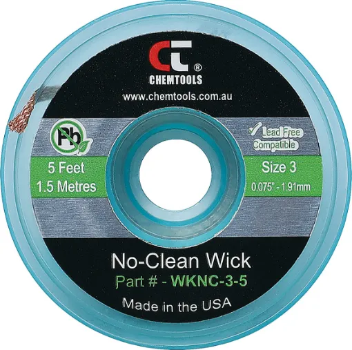 Apply wick to joint and heat with soldering iron and the capillary action of the braid draws the solder off.  All approximately 1.5 metres long.  1.91mm Green