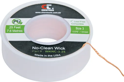 Apply wick to joint and heat with soldering iron and the capillary action of the braid draws the solder off.  All approximately 7.6 metres long.  1.91mm Green