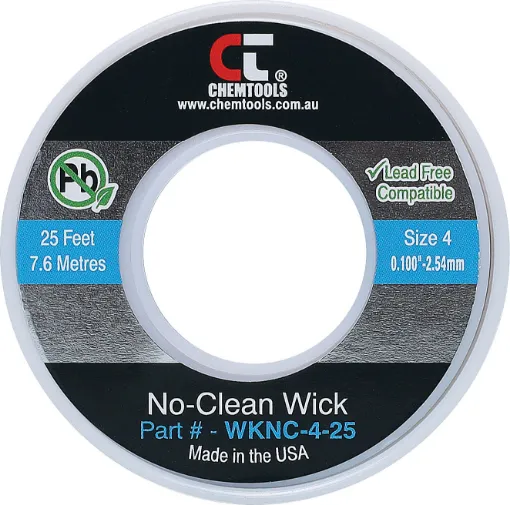 Apply wick to joint and heat with soldering iron and the capillary action of the braid draws the solder off.  All approximately 7.6 metres long.  2.54mm Blue