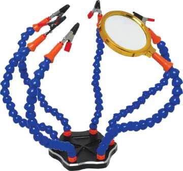 Flexible Helping Hands With Magnifier This handy benchtop helper features 6 flexible arms for keeping items in position when working on them.