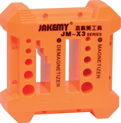 Allows you to easily magnetise your screwdrivers for easier handling of tiny screws. Or alternatively demagnetise your tools for use near sensitive equipment such as hard drives. Simply run the screwdriver end from side to side to magnetise or demagnetise.