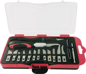 16 Piece Hobbyist Knife Kit Includes aluminium handle with 13 blades to suit different cutting jobs. Includes plastic carry case.