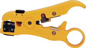 Universal Wire Stripper Strips computer cable, speaker wire, hookup wire, coaxial cable and flat (modular) telephone cable. Removes outer sheath from coax without damage to braiding, when properly adjusted. Adjustable stripping depth and built-in cutters.