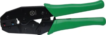 90 Degree Spade Ratchet Crimper A specialised ratchet action crimper to suit insulated red & blue 90° spade flag terminals. AWG16-14, 22-18. All metal design with comfortable grip.