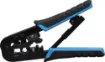 Designed to crimp 4, 6 and 8 way modular connectors. Simple ratchet action ensures an easy, reliable crimp every time. Cable cutter/stripper also included. All metal construction.