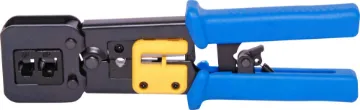 Crimptool Ratchet Modular RJ Connectors Through Hole Suitable for use with P 1386 and P 1389 solid core through wire modular crimp plugs. Crimps and trims ends in one motion. All-steel design is sure to provide many years of reliable use. Fully adjustable.