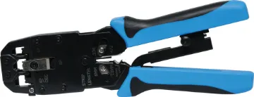 Crimptool Modular  Ratchet  This heavy duty ratchet all metal deluxe tool will crimp all size modular plugs from 4 to 8 way. Also has inbuilt cutters and wire stripper with stops for correct stripping length.