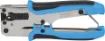 Compact pocket size design suitable for use with solid core “through wire” or open-pass modular crimp plugs. Crimps and trims ends in one motion. All steel design with comfortable rubberised grips. 