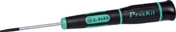 2.4mm Flat Blade Pro Miniature Screwdriver Tips made from rugged, hard wearing chrome vanadium steel. These pro drivers feature a rubberised grip and a 50mm shaft.
