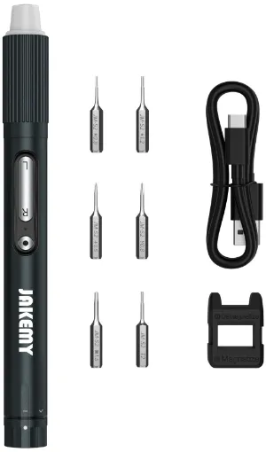 This USB rechargeable electronic screwdriver features a fully adjustable torque drive for fast and accurate driving of precision screws such as those found in modern high tech devices. 